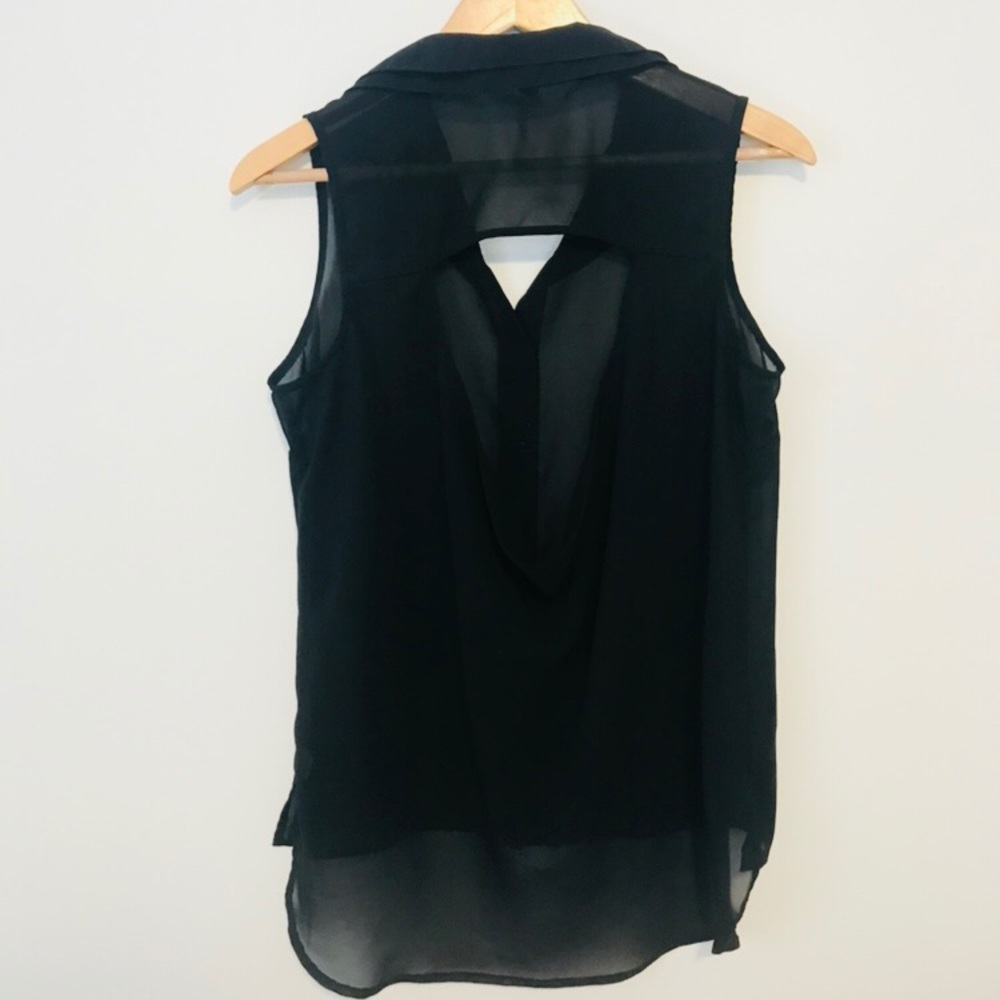 Black Sleeveless Sheer Blouse with Lowback